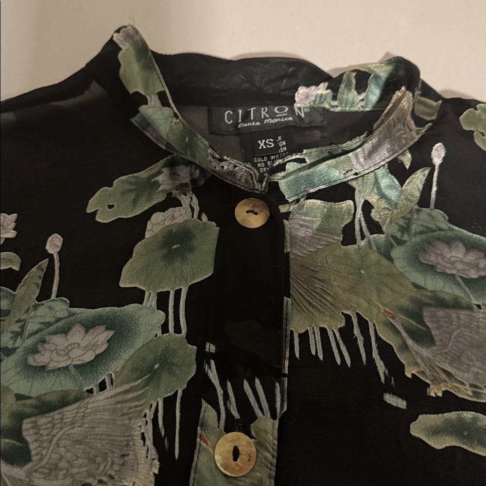 Citron Santa Monica Silk Blend Tunic Blouse Top Womens XS Burnout dark floral - Picture 4 of 14